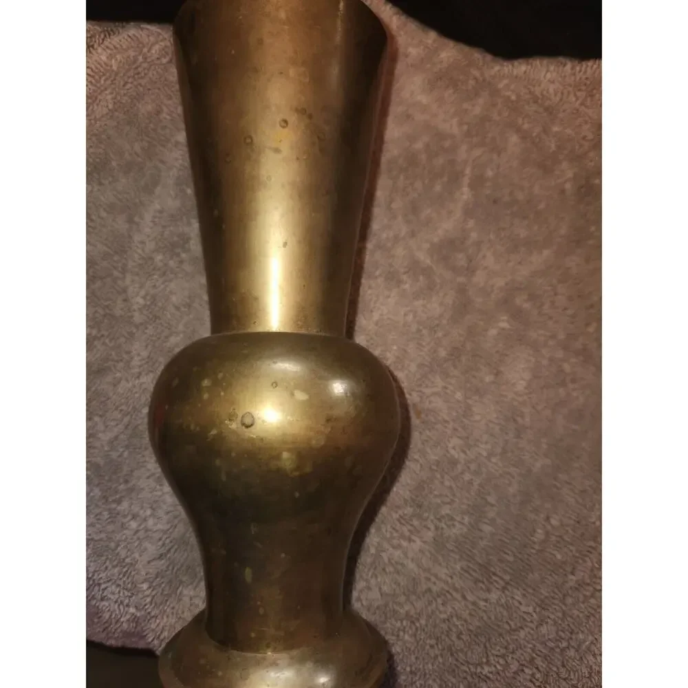 Vintage style Brutalist Brass 8” Vase Made By India Exotics